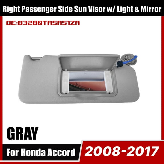 Right Passenger Side Sun Visor Fit for Honda Accord 2008-2017, Sun Visor Cover w/ Mirror 83280TA5A51ZA, Gray