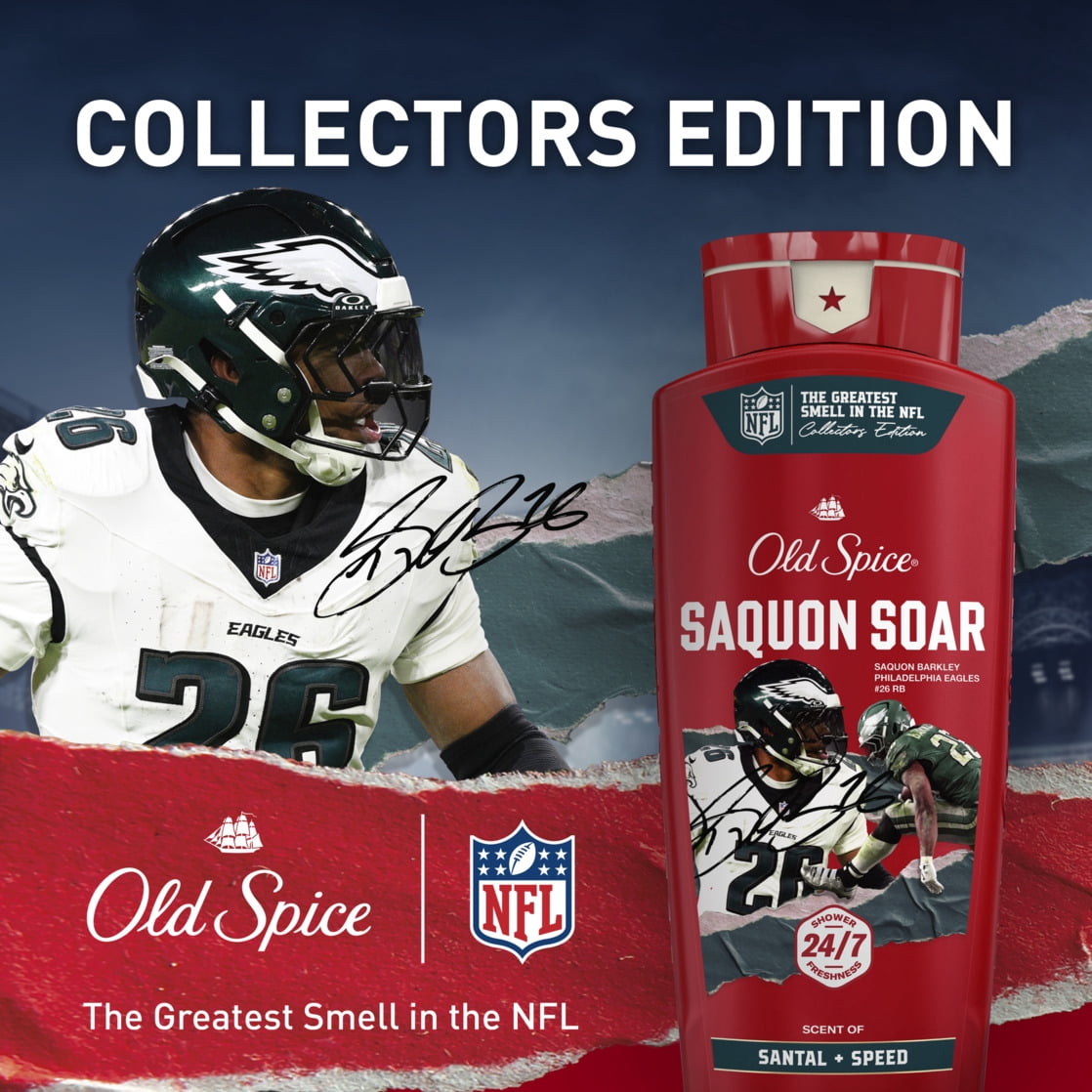 Old Spice Body Wash for Men, NFL Collection, Saquon Barkley Soar, Santal + Speed, 24oz