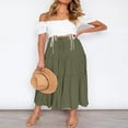 thumbnail image 3 of X  Womens Solid Maxi Skirt Layered Tiered Ruffled Drawstring High Waist Maxi Skirt Petite/Plus, 3 of 13