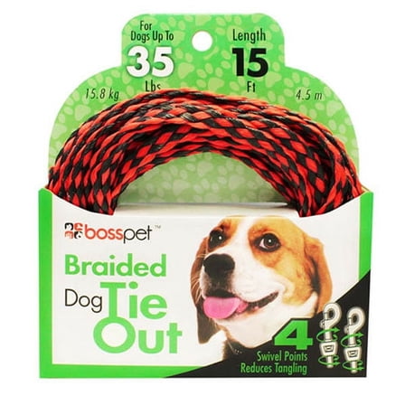 Braided Poly Rope Dog Tie-Out Strong Lightweight Teather Holds 35lbs Choose Size (15 Feet)