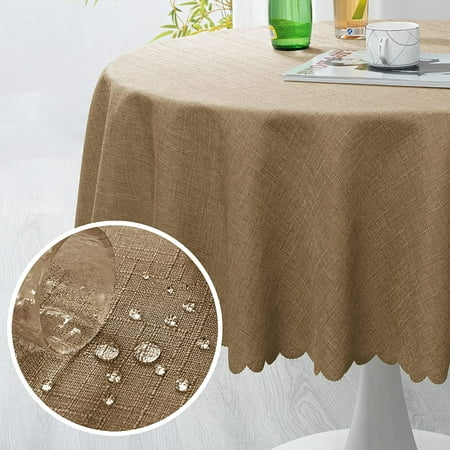 

Faux Linen Rectangle Tablecloth - Waterproof and Washable Slubby Textured Weaves Table Cloth Indoor & Outdoor Table Cover for Kitchen Party and Banquets Beige 58 x 84 Inch