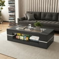 thumbnail image 3 of Hironpal 47" Modern Coffee Table with Glass Top, 2-Tier Rectangular Center Table with Storage for Living Room,Black, 3 of 8