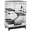 Dcenta 43" 4-Level Metal Small Animal Cage with Main House for Rabbits, Guinea Pigs, w/ Wheels and Brakes, 3 Doors, Detachable Run
