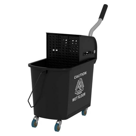 Mop Bucket with Wringer on Wheels - 21 Quart Floor Cleaning - Black - Separate Dirty/Clean Water System - Home & Office Use