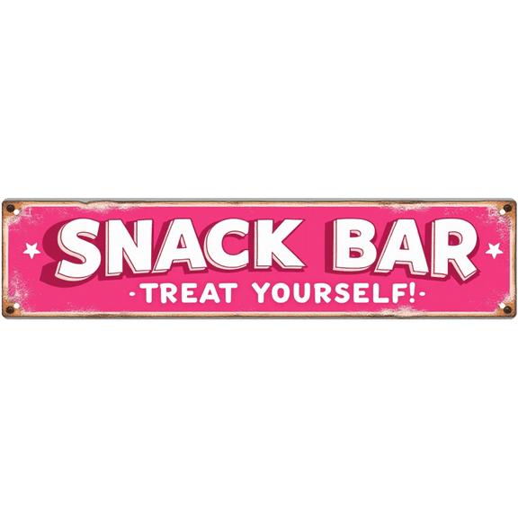 Snack Bar Treat Yourself Tin Sign - 16x4 Inch - Ideal for Kitchen, Game Room, Man Cave Decor - Vintage Food Signs, Fun Decor