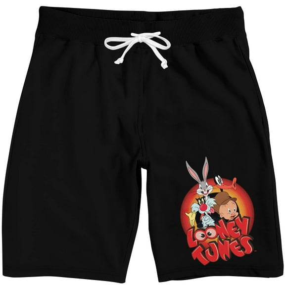 Looney Tunes Classic Characters Men's Black Drawstring Sleep Pajama Shorts-Medium