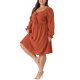 thumbnail image 4 of Vestido Boho de Talla Grande para Mujer Agnes Orinda con Puntos Suizos, Mangas Largas, Volantes, Vestido Midi Babydoll 3X Caramelo, 4 of 6