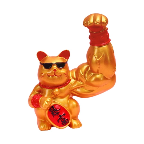 Figura de gato de la suerte con brazo musculoso, adorno de escritorio, colección decorativa, estatua de gato Oro