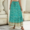 thumbnail image 4 of Women Boho Vintage Floral Print Long Skirt Summer Tiered Maxi Skirt Green L, 4 of 8