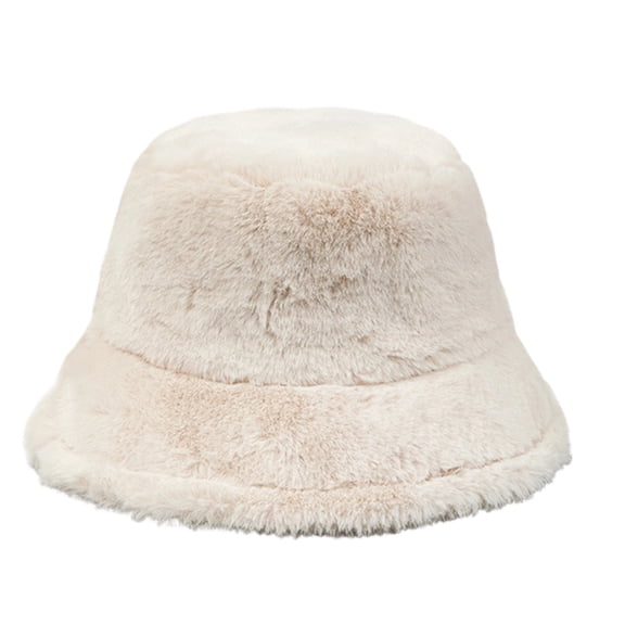 Boyscolos Women Fashion Cap Faux Fur Bucket Hats Winter Warm Furry Fisherman Cap Wide Brim Windproof Hat Travel Ski Beige One Size