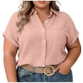 thumbnail image 5 of Horkkom Womens Summer Tops Plus Size Short Sleeve Button Down Shirts Casual Solid Color Loose Blouses with Pocket XXXXL, 5 of 8