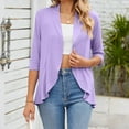 thumbnail image 2 of JGGSPWM Womens Dressy Casual Tops 3/4 Sleeve Shirts Open Front Cardigan Teen Girl Tunic Solid Ruffle Shrugs Cardigans Casual Elegant Outwear Purple XXL, 2 of 8