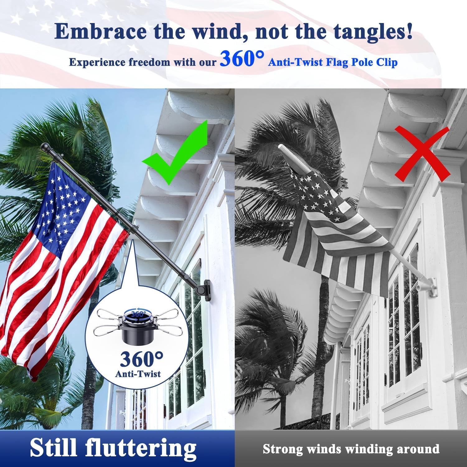 5FT Flag Pole Kit with 3x5 American Flag for House Outside, Stainless Steel Rustproof Flagpole Holder for 3x5 Sports Fan Outdoor Flags for Outside House (Black)