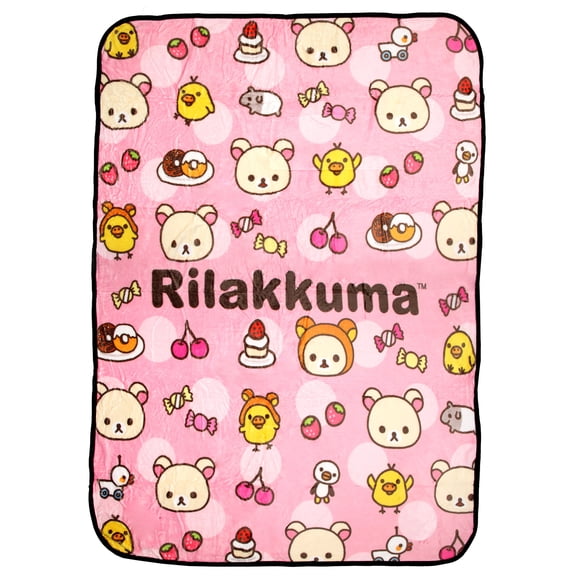 San-X Rilakkuma Korilakuma And Kiiroitori Soft Plush Fleece Throw Blanket 45" x 60"
