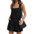 thumbnail image 2 of Babysbule Womens Fall Plus Top Sets Outfit Women's Fashion 2 Piece Outfits Sleeveless Crop Top Shorts High Waist Set With Pockets, 2 of 9