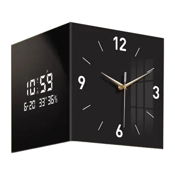 Reloj de esquina decorativo de pared de doble cara para cocina, hogar y sala de estar. 26cmx26cm