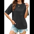 thumbnail image 2 of Blusa de Verano de Corta para Mujer, Estilo Túnica Básica Informal con Cuello Redondo Texturizado y Gran Tamaño Negro XXL, 2 of 10