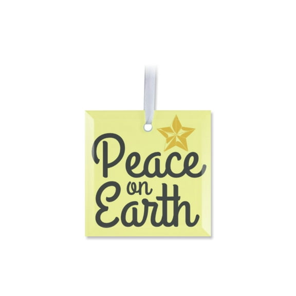 1 Pack - Peace On Earth Tempered Glass Christmas Ornament - 3 Inch Square