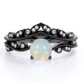 thumbnail image 1 of JeenMata Anillo de Novia de Banda Curva con Ópalo de Roca y Moissanita de Forma Redonda de 1 Quilate en Forma de V - Chapado en Oro Negro de 18 K sobre Plata, 1 of 6