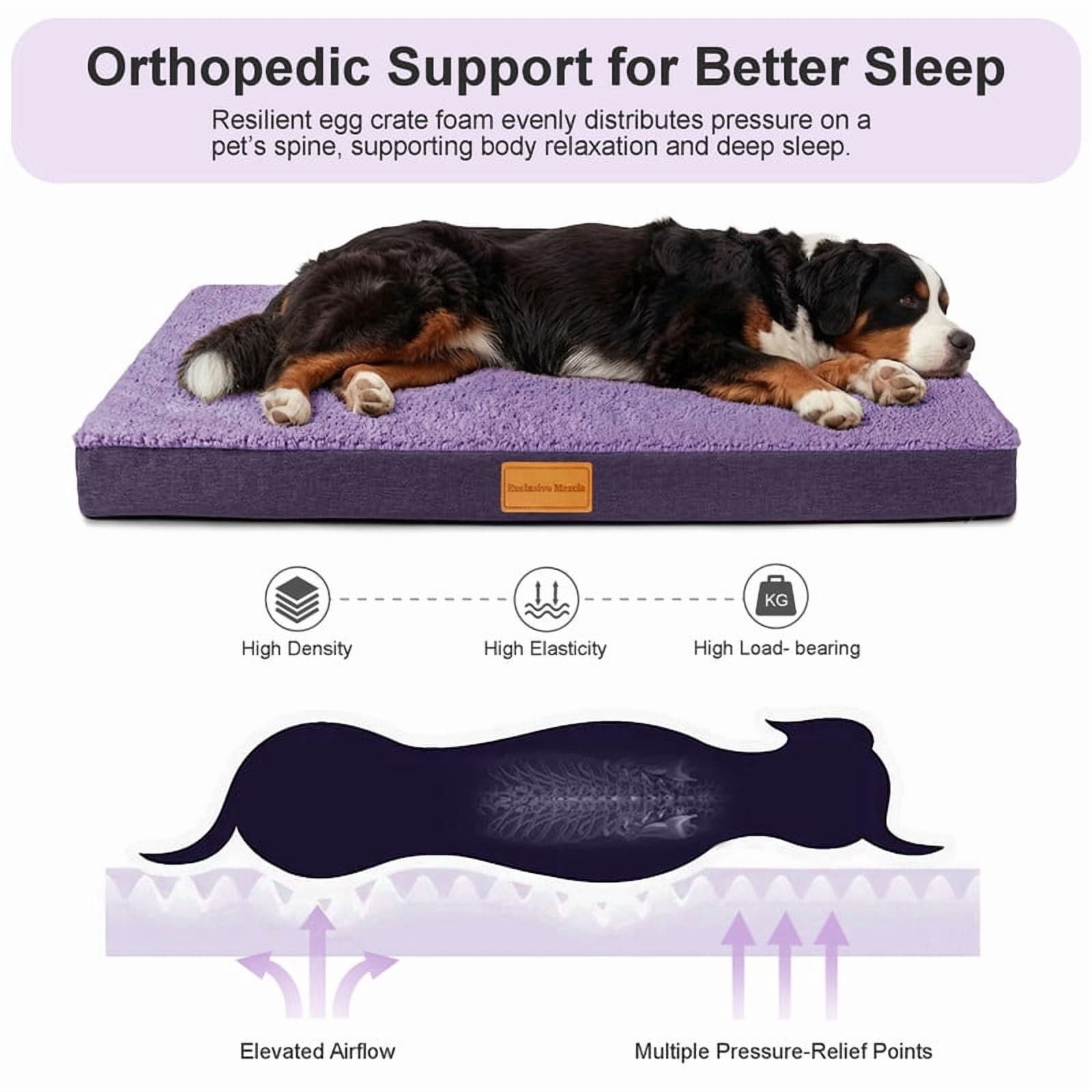 Exclusivo Mezcla Extra Large Dog Bed with Removable and Washable Cover, Orthopedic Pet Bed for Crates, Non-Slip Bottom and Waterproof Liner, 56"×40", Purple