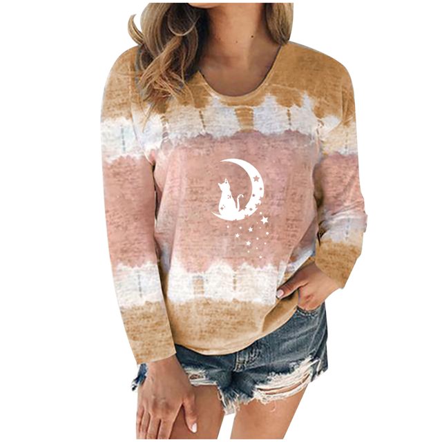 Casual mujer verano Sexy gradiente estampado Regular cuello redondo mujeres manga larga Top Fridja czfsfas2488