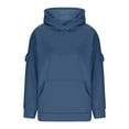 thumbnail image 4 of Fiaer Women's Hoodie Plus Size Long Sleeve Hooded Sweatshirts Loose Fit Fashion V Neck Tops with Multiple Pocket Navy L, 4 of 6