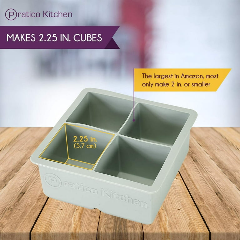 Pratico Kitchen Ice Cube Tray, Makes 4 Large 2.25 inch Ice Cubes, 2 Pack