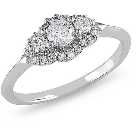 Miabella 1/2 Carat T.W. Diamond 14kt White Gold Three-Stone Engagement Ring, IGL Certified