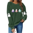 thumbnail image 2 of Feancey Graphic Sweatshirts for Women Funny Cute Ghost Print Halloween Tops Fall Long Sleeve Crewneck Sweatshirt Teen Girl Y2K Clothes Army Green M, 2 of 9
