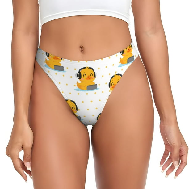 Fotbe Cute Duck With Headphone Tanga Sin Costuras para Mujer con Estampado – Panties Invisibles, Transpirables y Cómodos para Uso Diario-Large