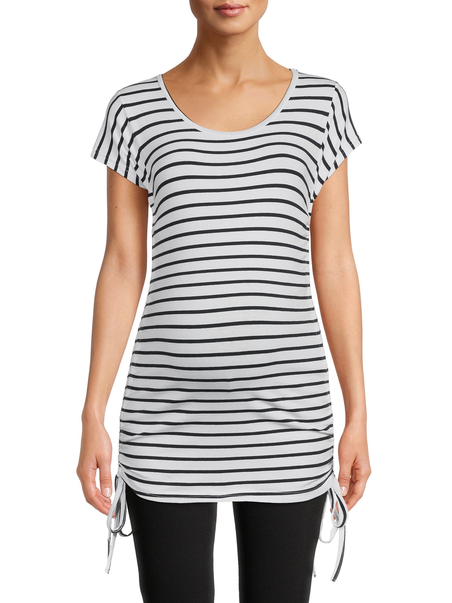 Oh! Mamma Maternity Women's Scoop Neck Tee with Side Seam Drawstring (Women's & Women's Plus)