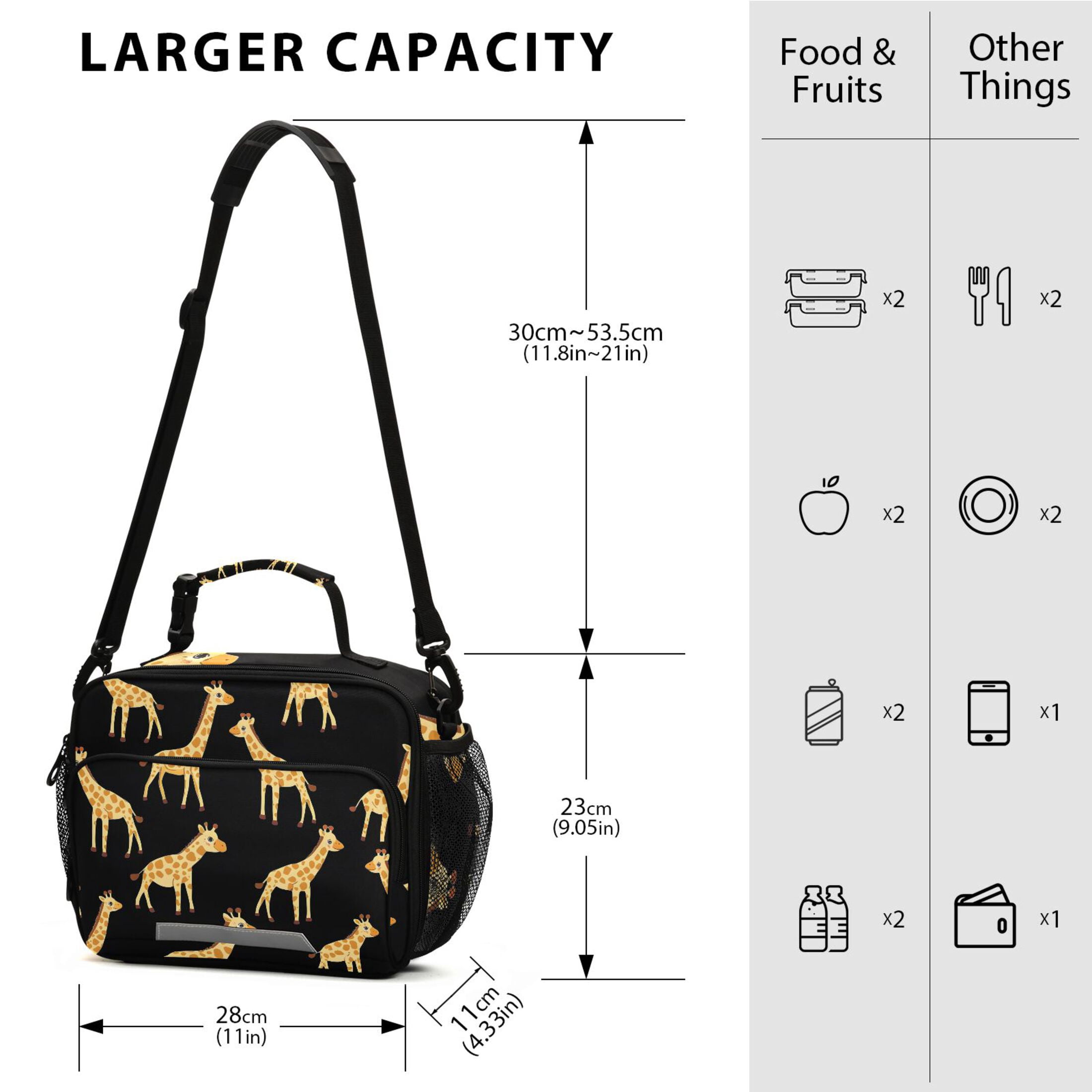 ALAZA Giraffes Pattern Lunch Box Insulated Cooler Bag Reusable Tote Bags Shoulder Strap