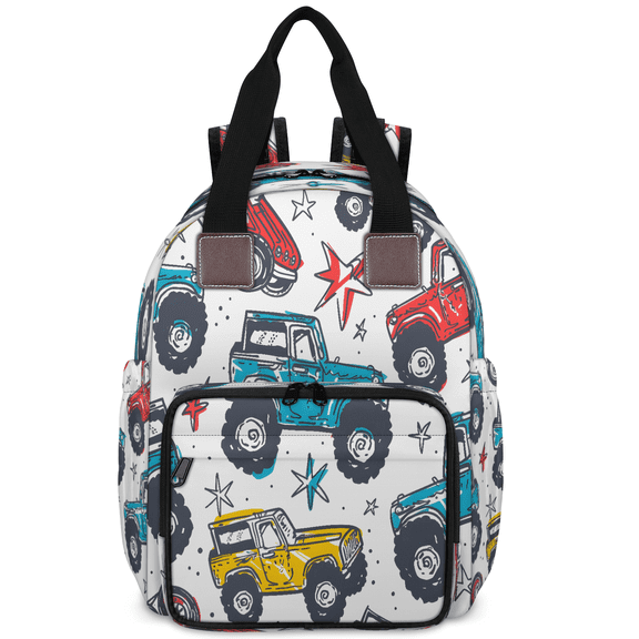 Jiaoprinted Colorful Monster Trucks Diaper Bag Backpack, Stars Travel Diaper Bag, Waterproof Mom Backpack Travel Essentials with Insulated Bottle Pockets & Stroller Strap