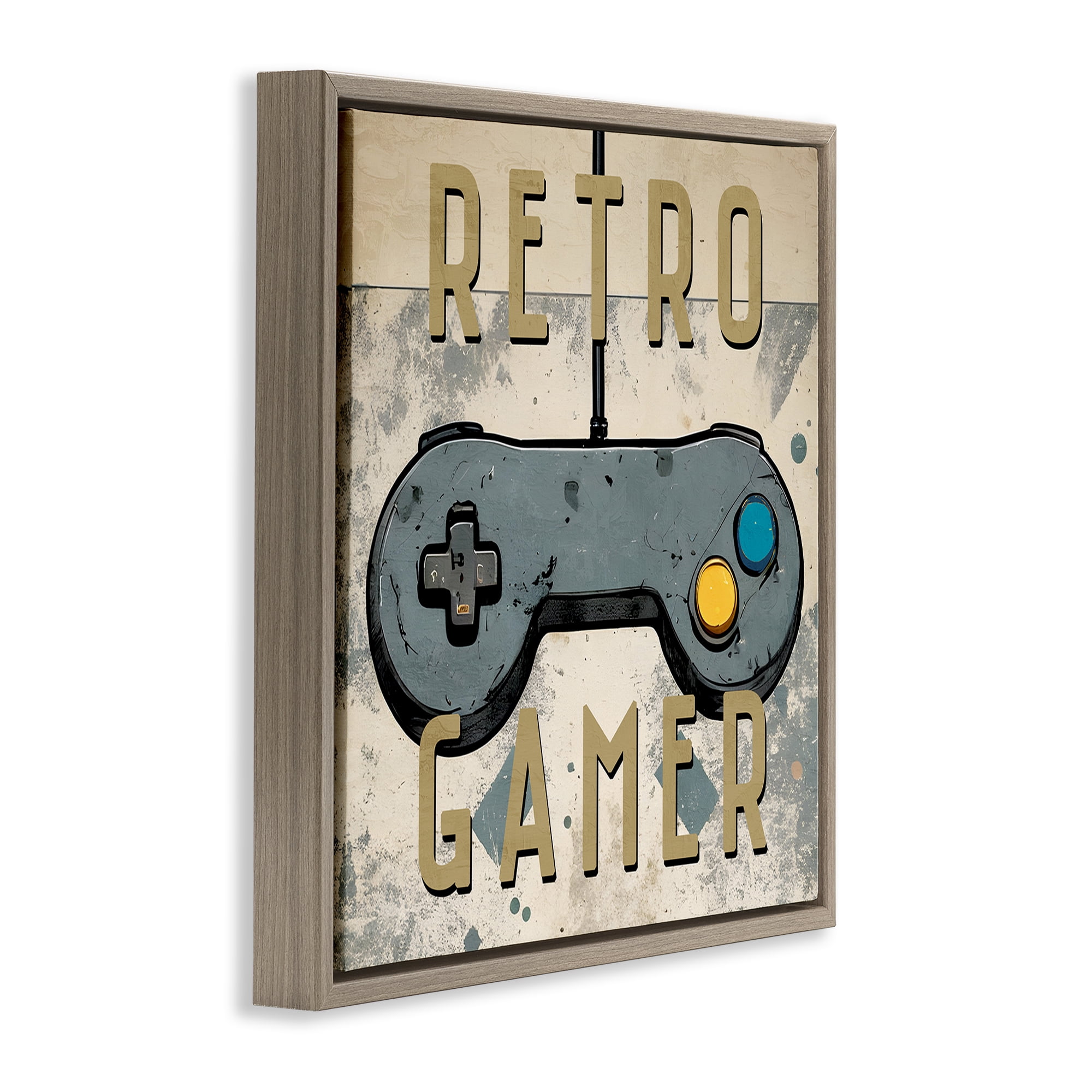 Stupell Industries Retro Gamer Controller Entertainment Painting Brown Floater Framed Canvas Art Print Wall Art, 25 x 25