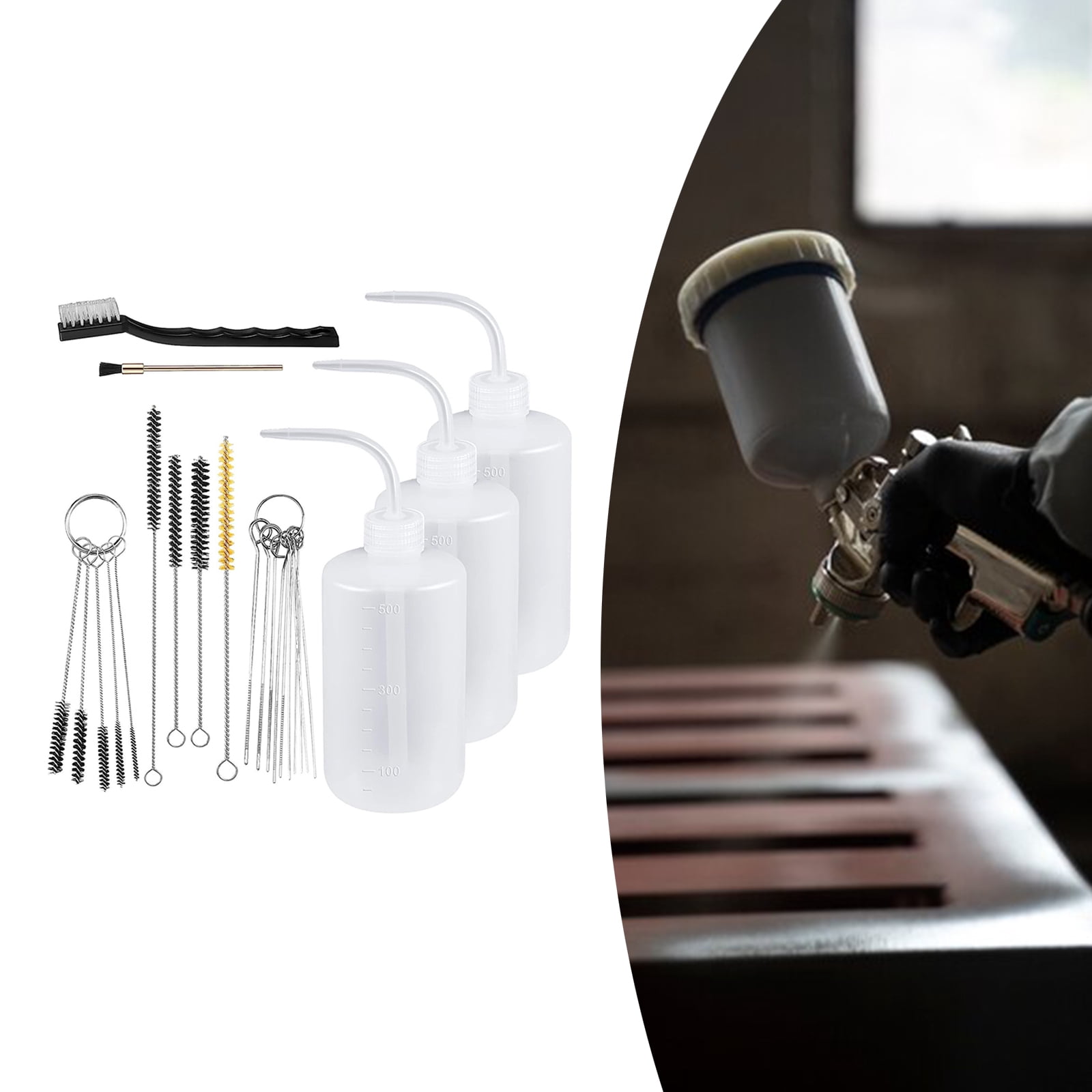 24Pieces Sprayer Paint Cleaning Set with 4 Plastic Bottles and 21 Brushes for High Performances Sprayer Maintenance