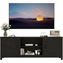 Panana Modern Farmhouse TV Stand for 65 inch TV, Entertainment Center with Storage and Open Shelves, Wood TV Stands TV Table Stand for Living Room, Bedroom (Black, for 32"-65" TV)