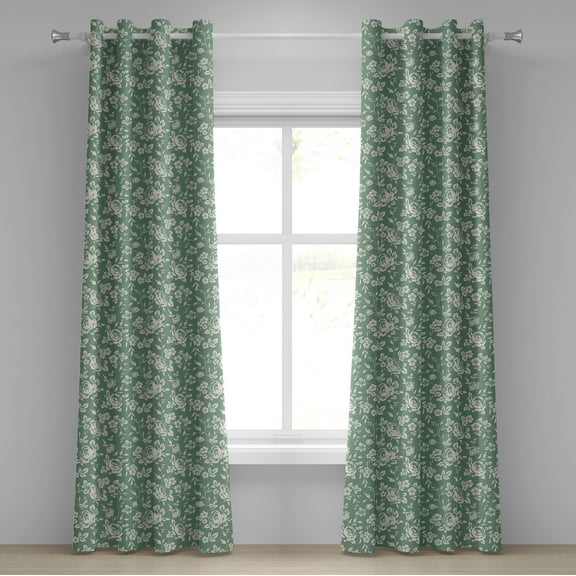 Ambesonne Floral Grommet Curtain, Victorian Rose Bouquet, 50" x 84", Reseda Green Cream
