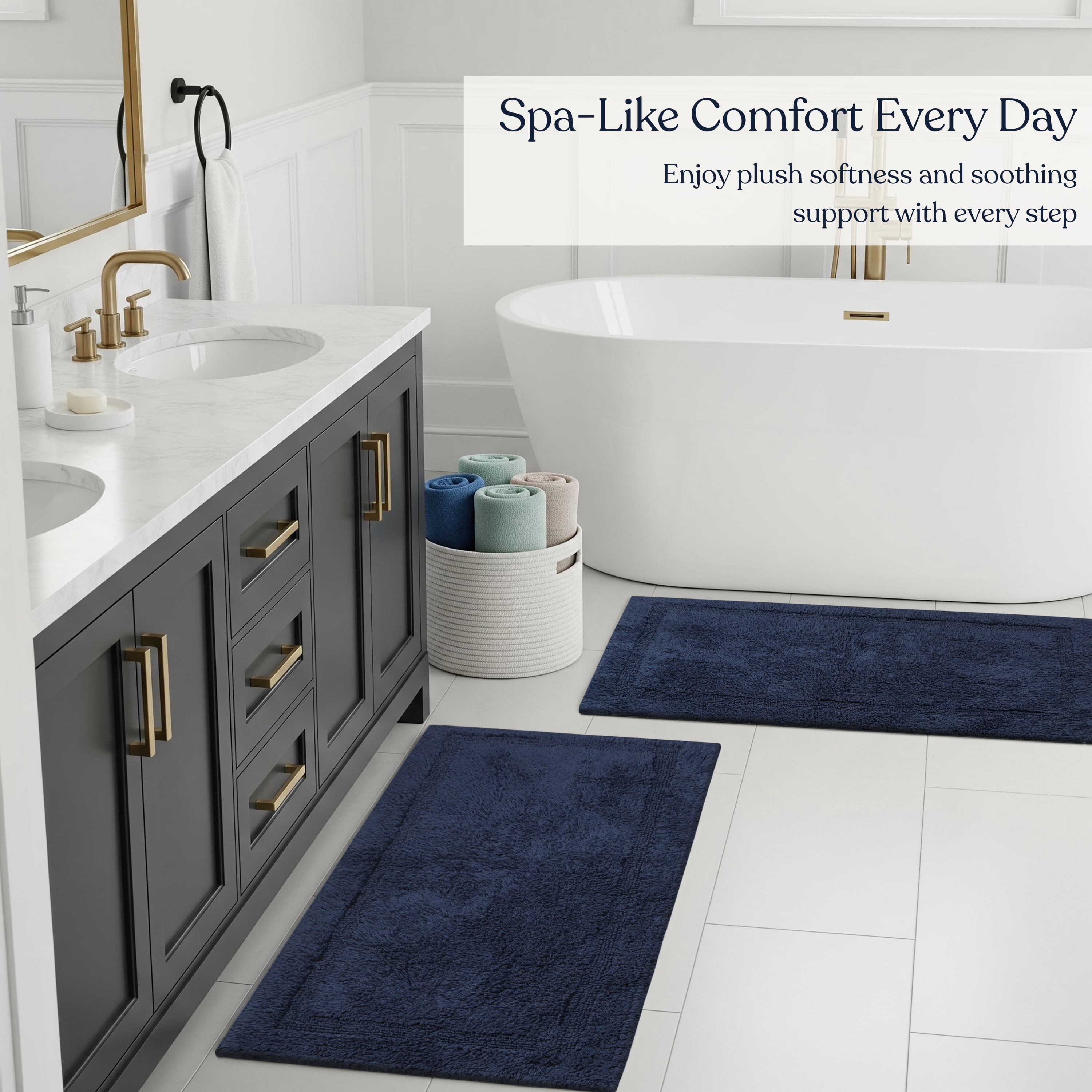 Delara Organic Cotton Reversible Bath Mat – 3000 GSM, GOTS Certified, Ultra-Thick & Super Absorbent | Soft, Plush & Quick-Drying Bathroom Rug