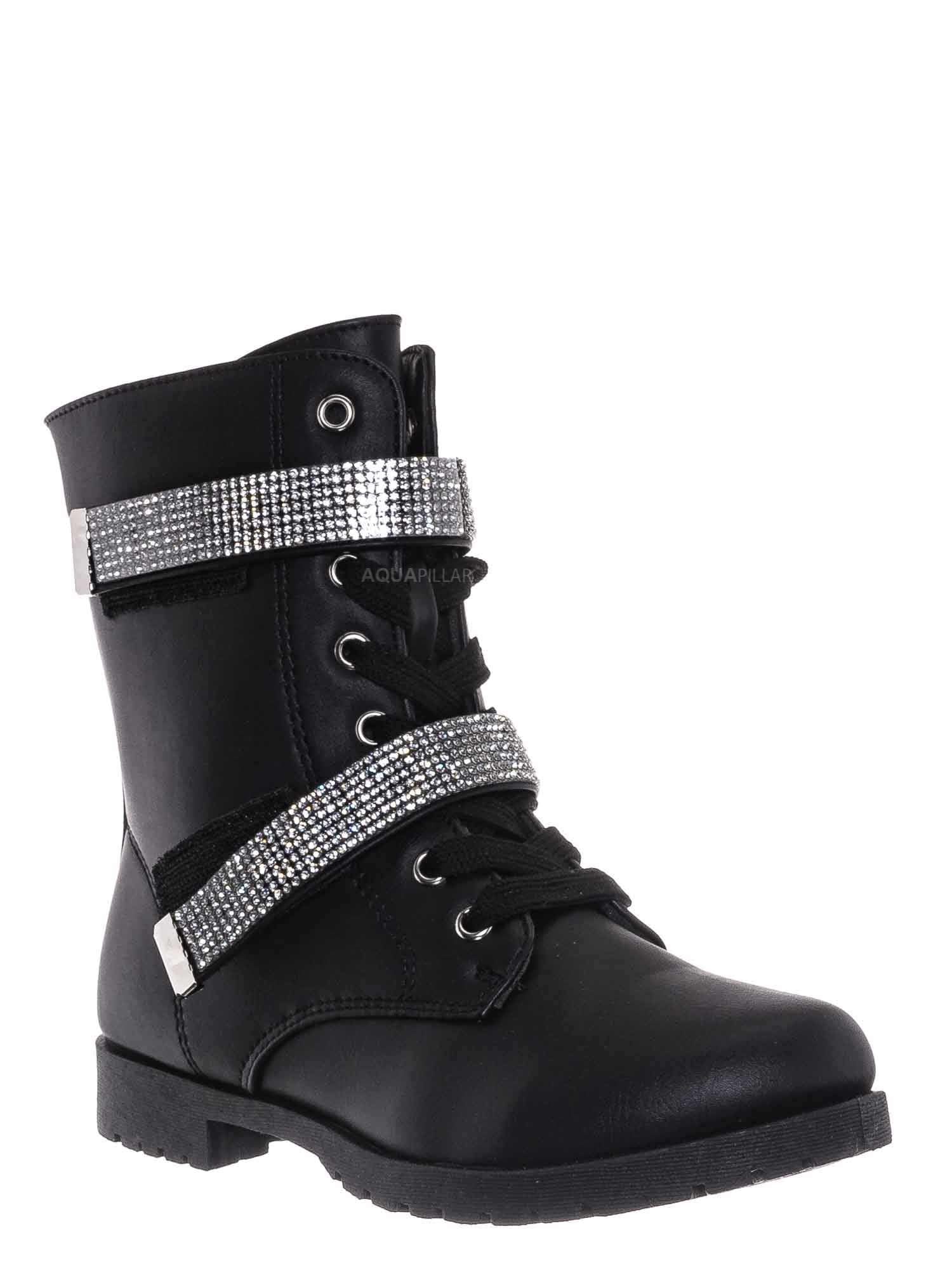 Rhinestone Combat Moto Boots 