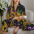 thumbnail image 6 of Pofeuu Mardi Gras Surface Print Womens Pajamas Set Long Sleeve Sleepwear Button Down Nightwear Soft Pj Lounge Sets Button Down Pajamas Women-Medium, 6 of 7