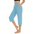 thumbnail image 5 of 3 Packs Womens Lightweight Capris with Pockets Yoga High Rise Hiking Cropped Pants Straight Leg Spring Running Gaucho Pants Sky Blue L, 5 of 7