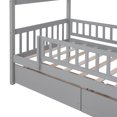 thumbnail image 6 of House Bed with 2 Drawers, Solid Wood Twin Size Platform Bed with Roof and Safety Guardrails, Low Montessori Bed, Playhouse Bed Tent Bed for Boys Girls Children Bedroom, No Box Spring Needed, Gray, 6 of 7