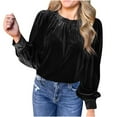 thumbnail image 2 of Womens Long Sleeve Tops Dressy Casual Soft Velvet Blouses Round Neck Solid Color Loose Fall Clothes 2026 (XL, Black), 2 of 7