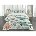 thumbnail image 2 of Ambesonne Fish Quilted Bedspread Set 3 Pcs, Cartoon Underwater Friends, King Size, Cadet Blue Blush Orange, 2 of 4