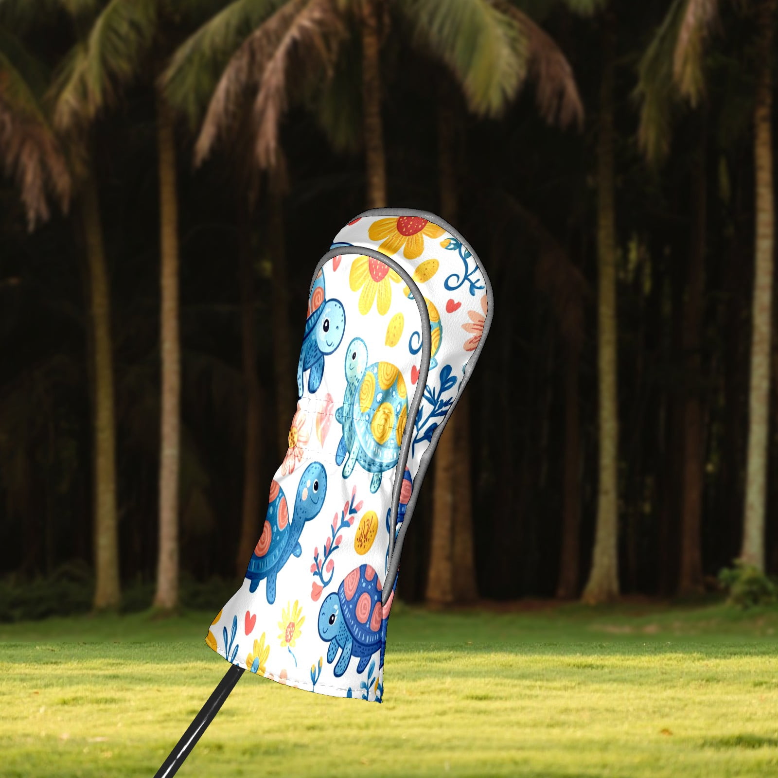 Golf Head Covers Cute Turtle Pattern for Driver, Wood & Hybrid, Premium Waterproof PU Leather with Plush Lining, Animal Golf Gifts