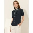 thumbnail image 4 of INSPIRE CHIC Blusa De Trabajo De Manga Corta Con Cuello Abullonado Y Cuello Peter Pan Para Mujer azul oscuro XL, 4 of 4