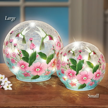 Crackle Glass Hummingbird Home Decoration Pink Floral Globe Ball