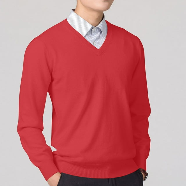 RKSTN Men's Sweater Solid Color Long Sleeve V Neck Versatile Knit Comfortable Loose Fit Pullover Sweater Fall Winter Fashionable Style