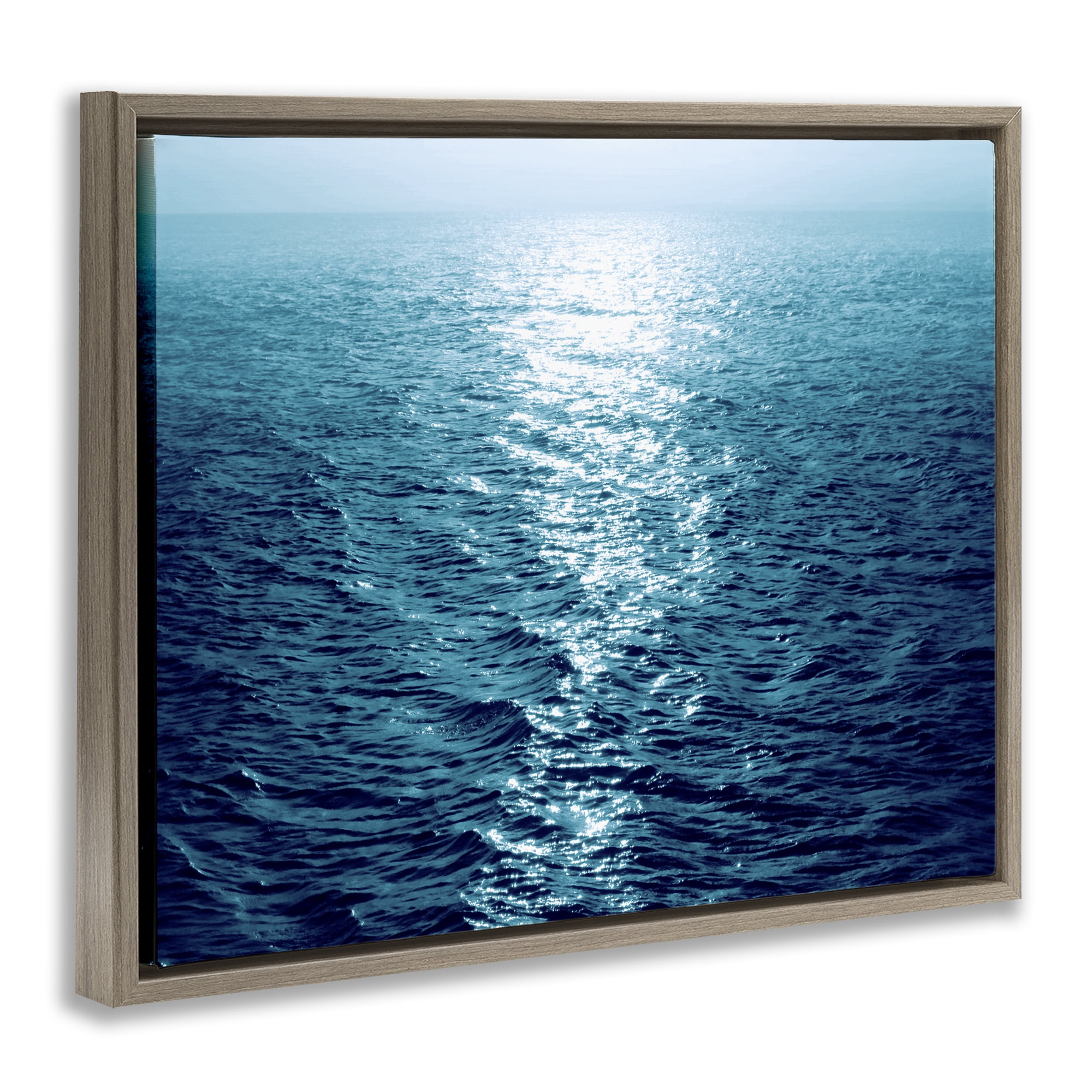 Stupell Industries Sun Reflected Ocean Ripples Landscape & Nature Photography Brown Floater Framed Canvas Art Print Wall Art, 31 x 25