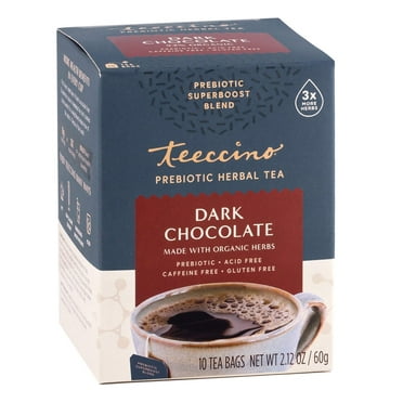 Teeccino Dark Chocolate - Prebiotic SuperBoost Herbal Tea - Support Your Probiotics with Prebiotics For Good Gut Health, Digestive Chocolate Tea, 10 Tea Bags